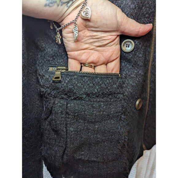 Worthington Black Tweed Zip Up Ruffled Peplum Jacket Women's Size Medium - Picture 4 of 16